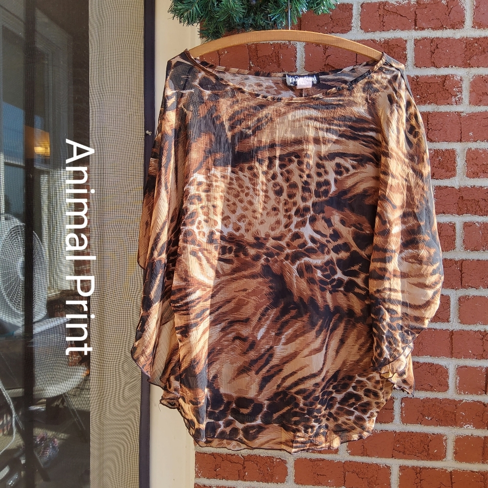 Hynotized Animal Print Blouse.💛💜🩷 Medium. See Video. Sheer